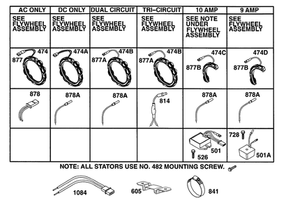 Alternator Chart Diagram and Parts List for 161432-0126-XX  Briggs and Stratton Engine